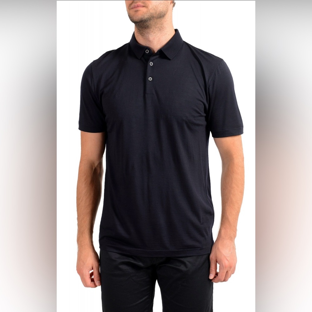 Hugo Boss “Press 47” Polo Shirt | 100% Wool Luxury Black Short Sleeve | Men’s L